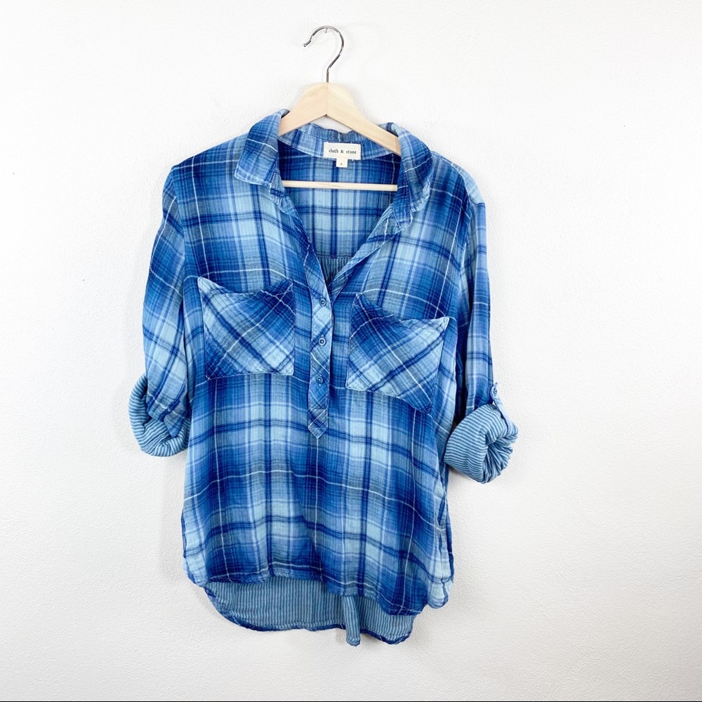 Anthro Cloth and Stone Breezy Plaid Popover Top